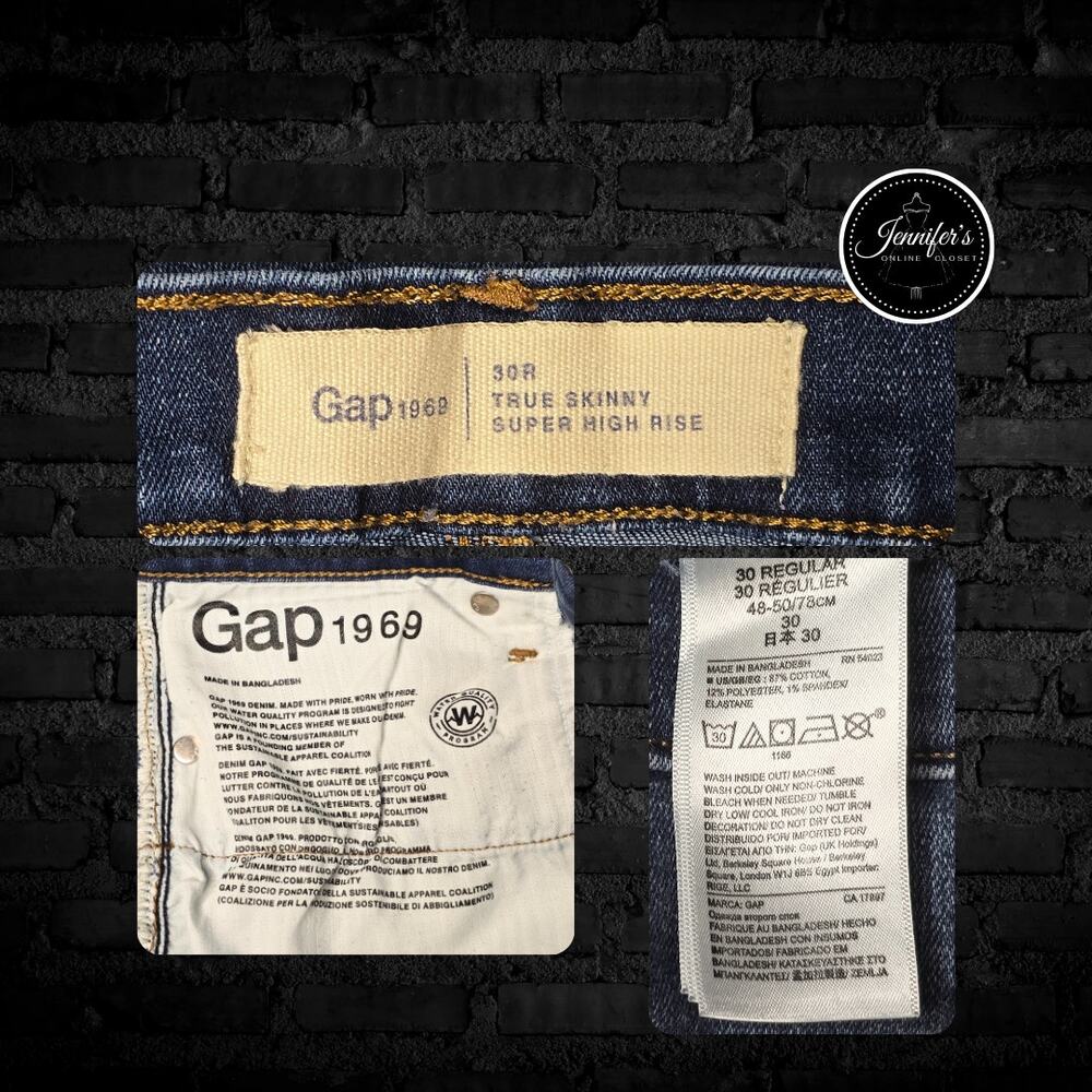 Gap 1969 Women's True Skinny Super High Rise Black Velvet Trim Jeans Size 30R - Picture 9 of 11